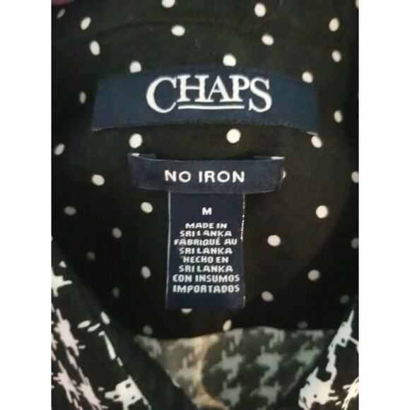 Chaps No Iron Womens Houndstooth Long Sleeve Button Shirt Size Med Black White - Picture 4 of 10